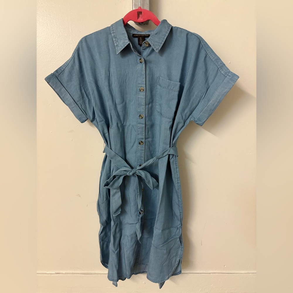Blue Button-Up Shirt Dress
